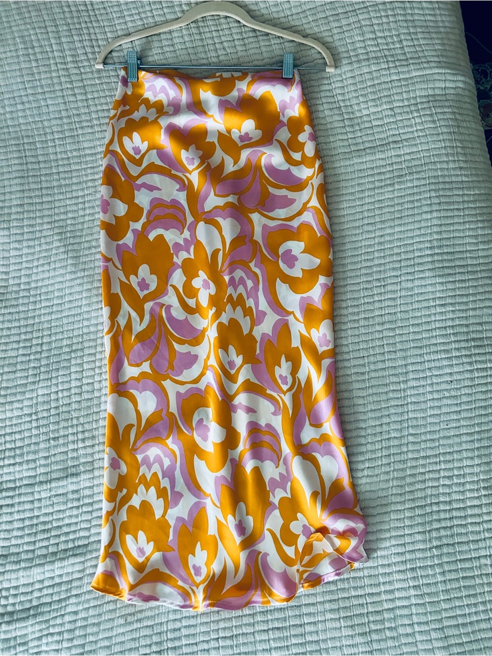 Lumiere Satin Maxi Skirt with Retro Floral Pattern